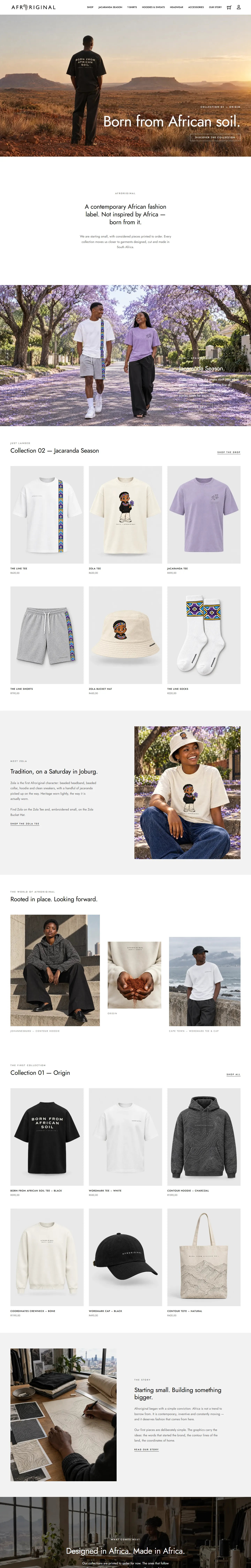 Afroriginal homepage, captured in full