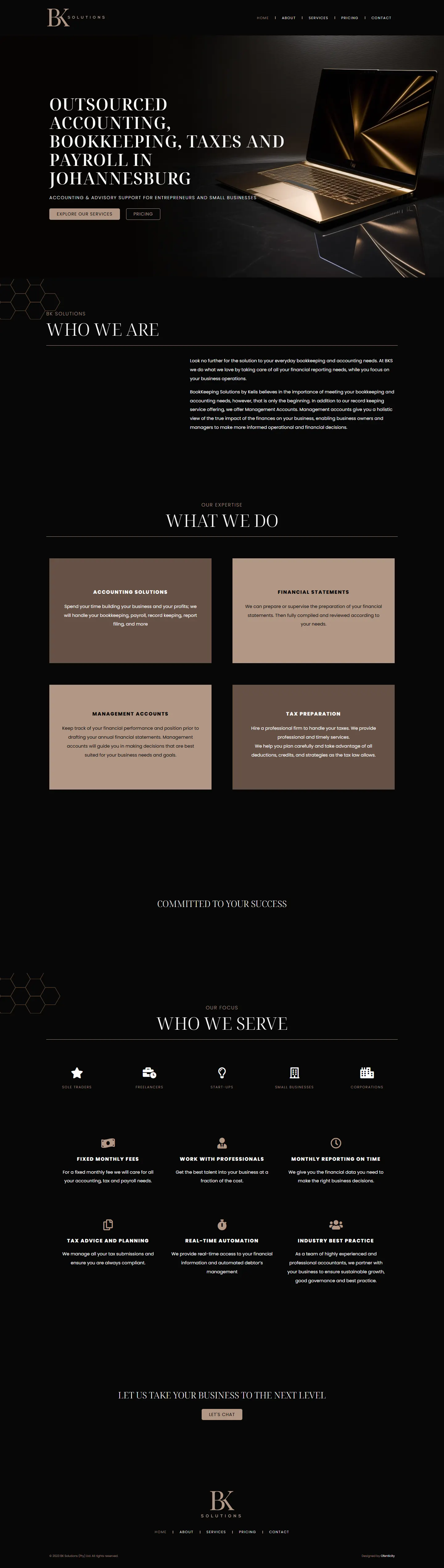 BK Solutions homepage, captured in full