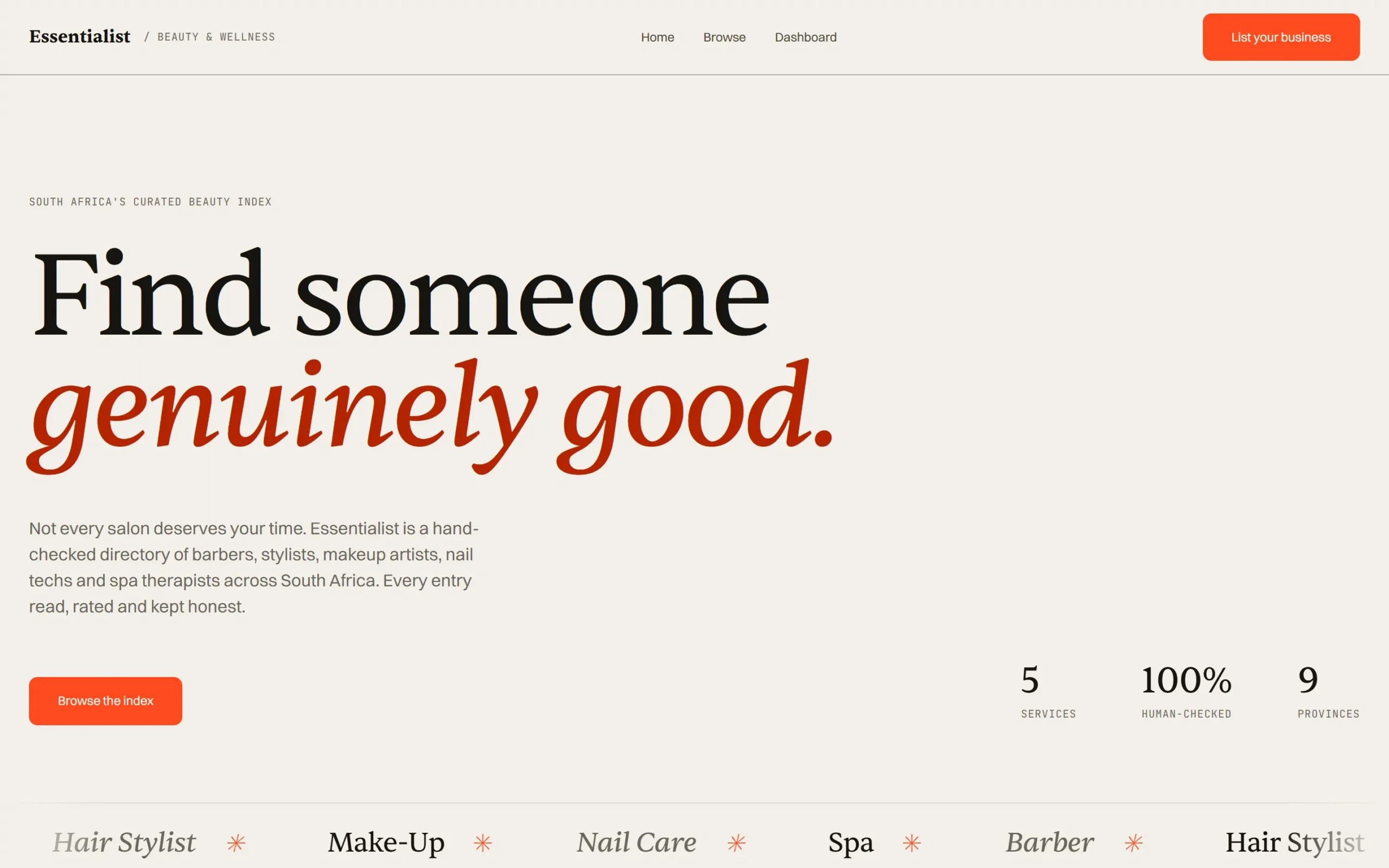 Essentialist website on desktop