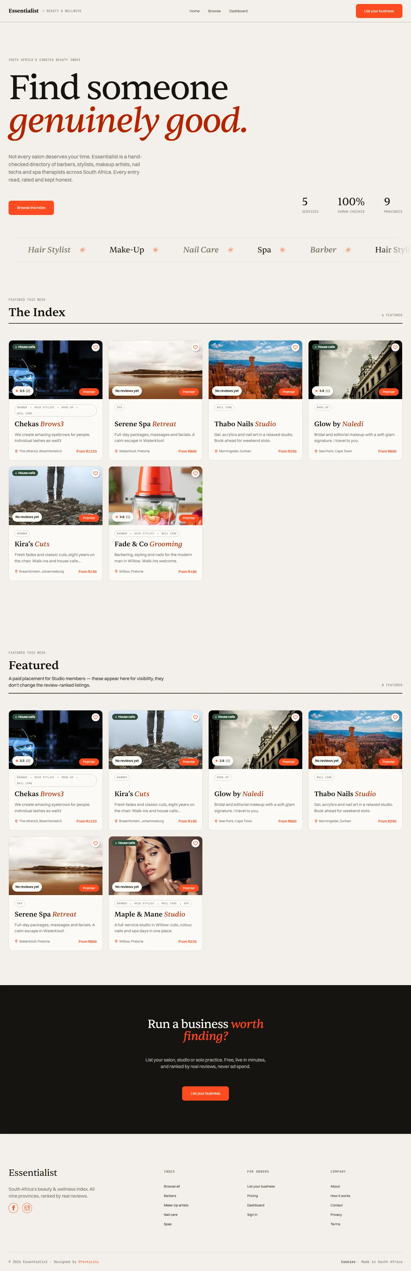 Essentialist homepage, captured in full