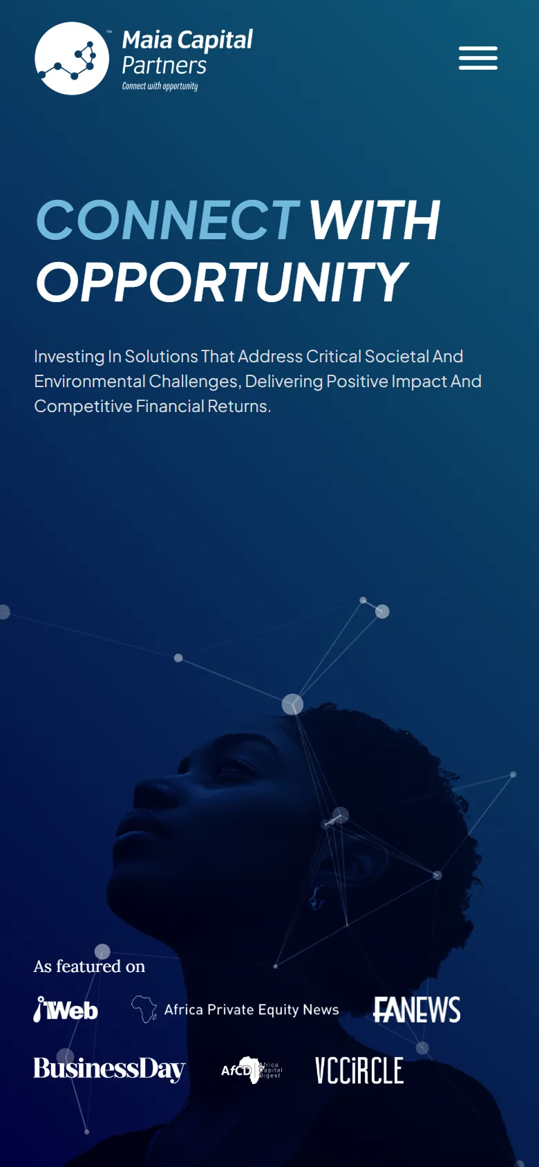 Maia Capital website on a phone