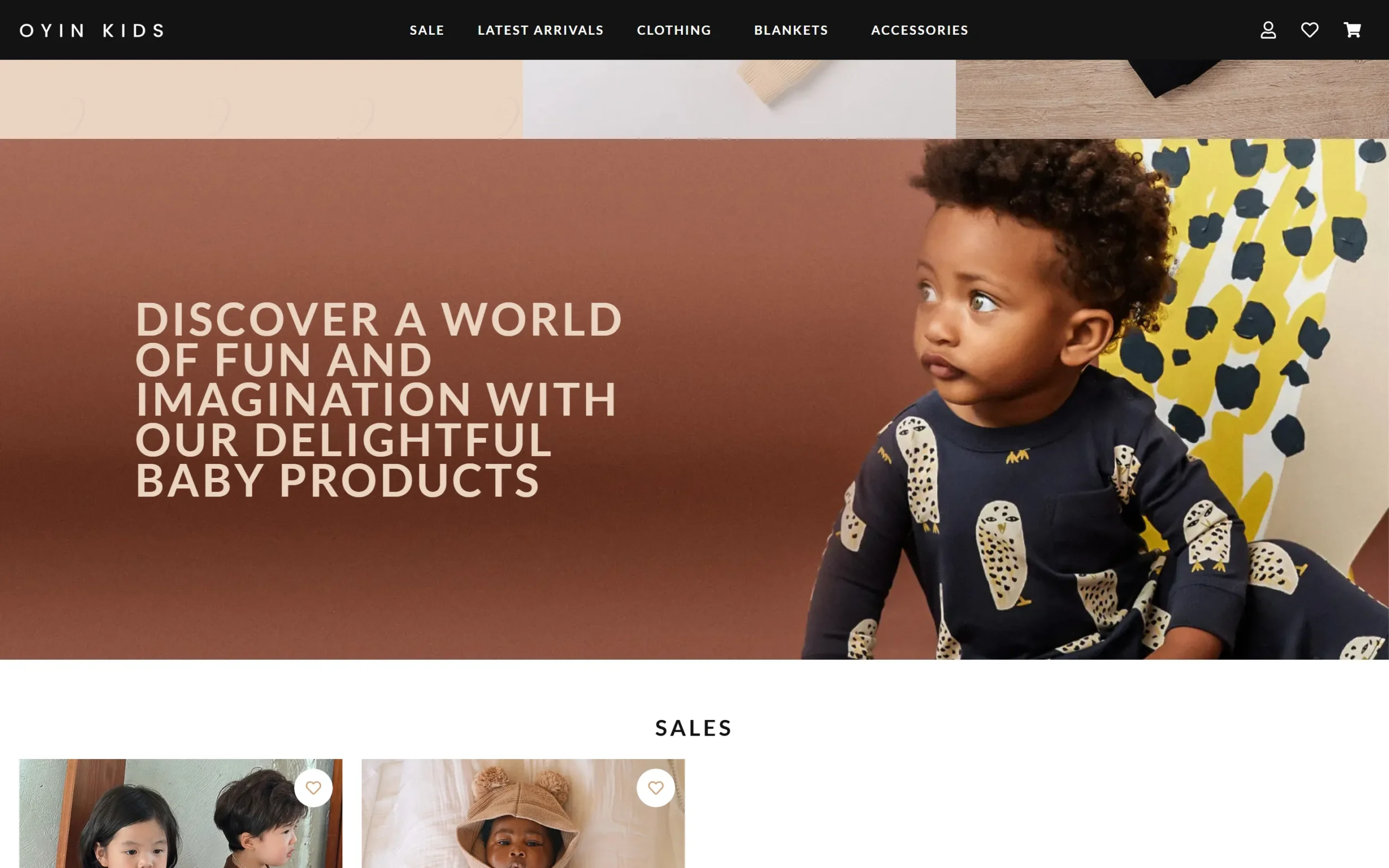 Oyin Kids website on desktop